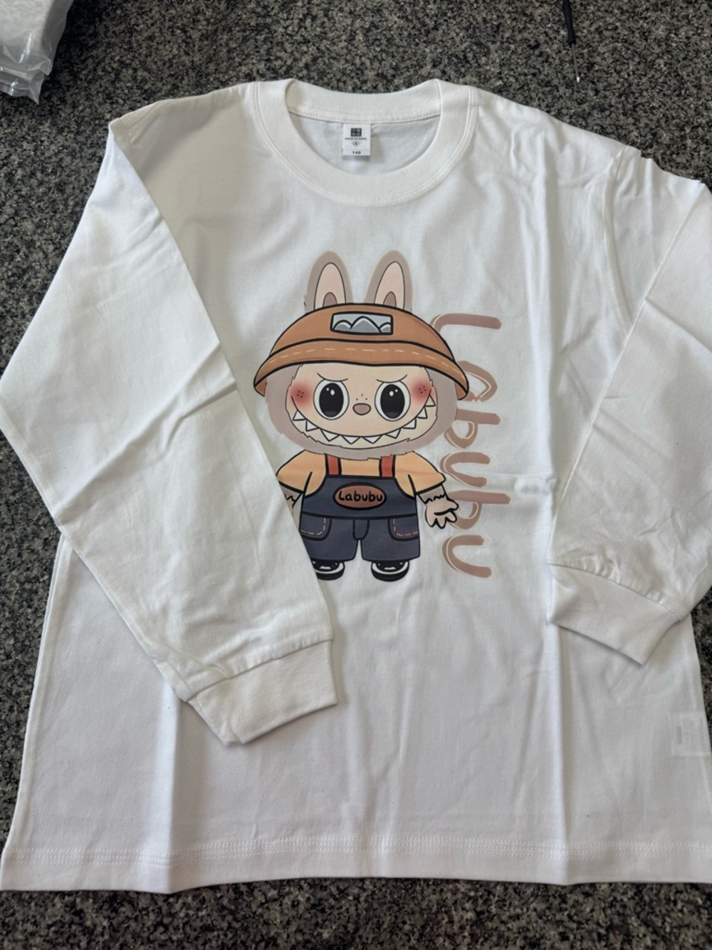 Kids Long-Sleeve Graphic Tee - White with Beige Bunny Print